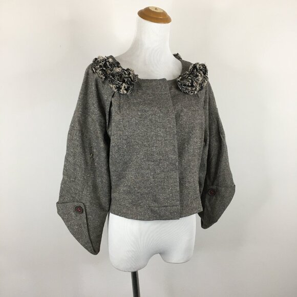 ROBERT RODRIGUEZ Brown White Specks Wool Silk Blend Rosette Applique Jacket - Picture 6 of 14